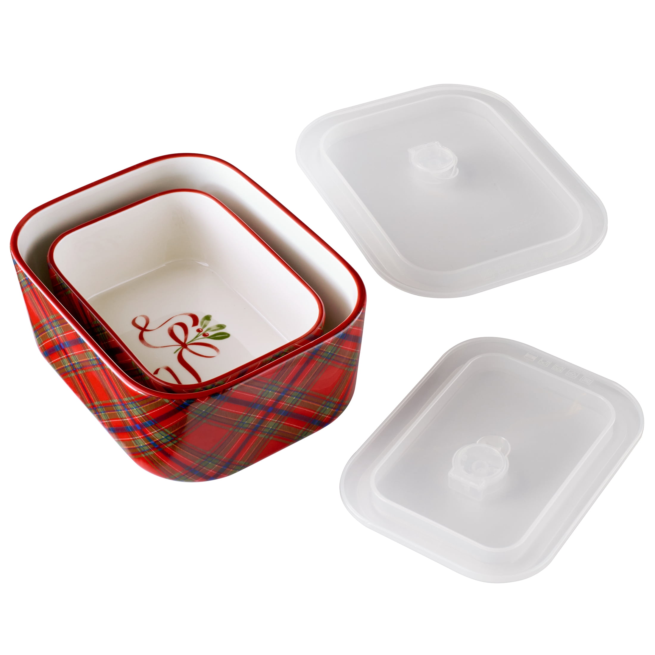Better Homes & Gardens Holiday Stoneware Baking Dish Set with Lids, 4-Piece