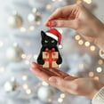 thumbnail image 3 of ViciArt Black Cat Christmas Ornament – Fiber Wood or Acrylic, Festive Kitty with Gift and Santa Hat, 3 of 4