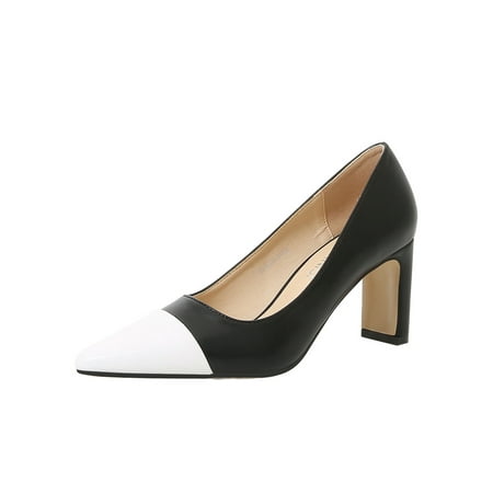 

Rotosw Ladies High Heels Shoe Non-Slip Dress Shoes Chunky Heel Pumps Slip Resistant Patchwork Shopping Fashion Black 8.5