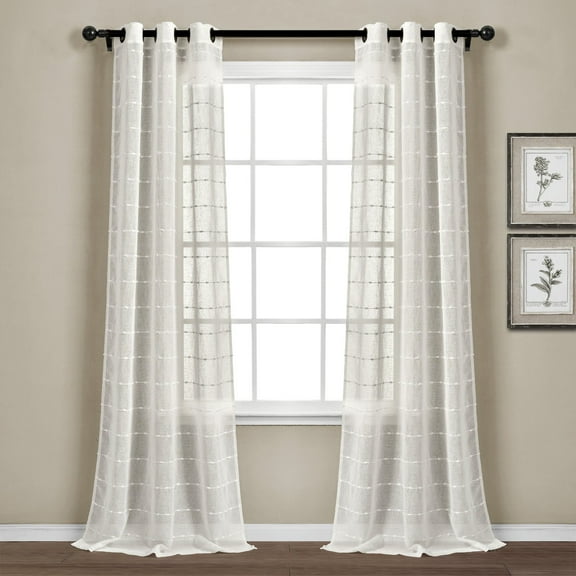 Lush Decor Farmhouse Textured Grommet Sheer Window Curtain Panels White 38X108 Set