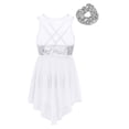 thumbnail image 2 of Kaerm Kids Girls Sequins Ballet Dance Leotard Dress Lyrical Latin Modern Dance Dress with Hair Tie White 8, 2 of 5
