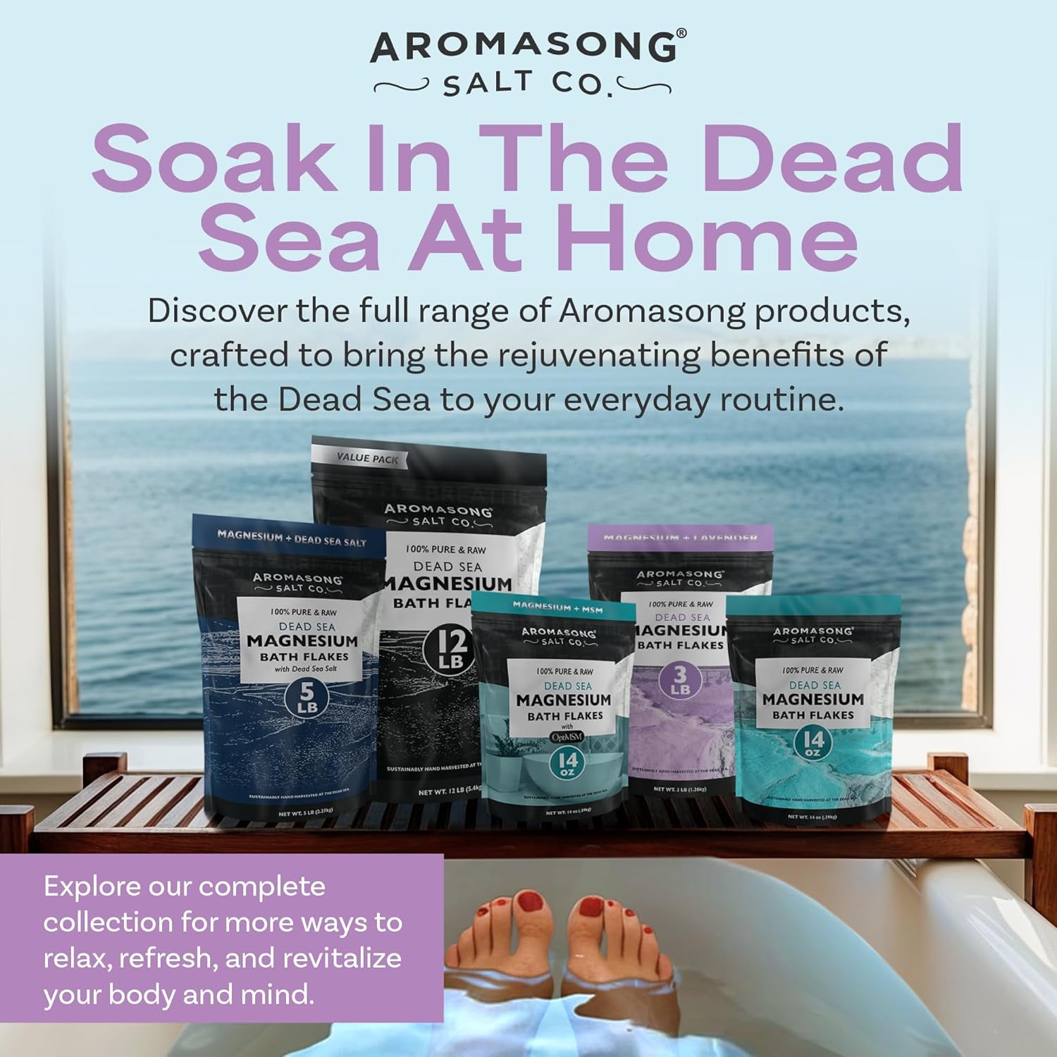 Aromasong Raw Magnesium Dead Sea Bath Salt Flakes 3 lB with 100% Natural Lavender