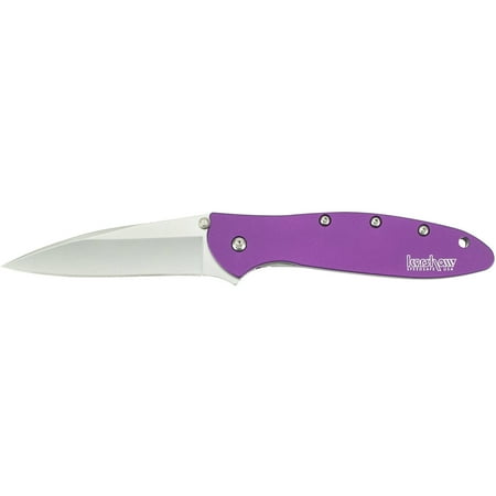 Kershaw Leek Purple Folding Knife (1660PUR); 3” Bead-Blasted High-Performance Sandvik 14C28N Steel Blade, Purple Anodized Aluminum Handle, SpeedSafe Assisted Opening, Liner and Tip Lock Slider, 2.4 OZ