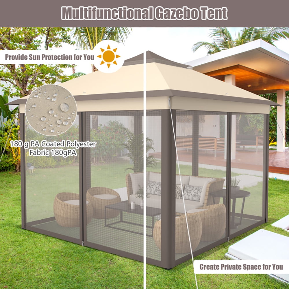 Aimee Lii 11 x 11 Feet 2-Tier Pop-Up Gazebo Tent Portable Canopy Shelter Carry Bag Mesh, Backyard Canopy Gazebo for Party Wedding, Brown Aimee Lii 11 x 11 Feet 2-Tier Pop-Up Gazebo Tent Portable Canopy Shelter Carry Bag Mesh, Backyard Canopy Gazebo for Party Wedding, Brown