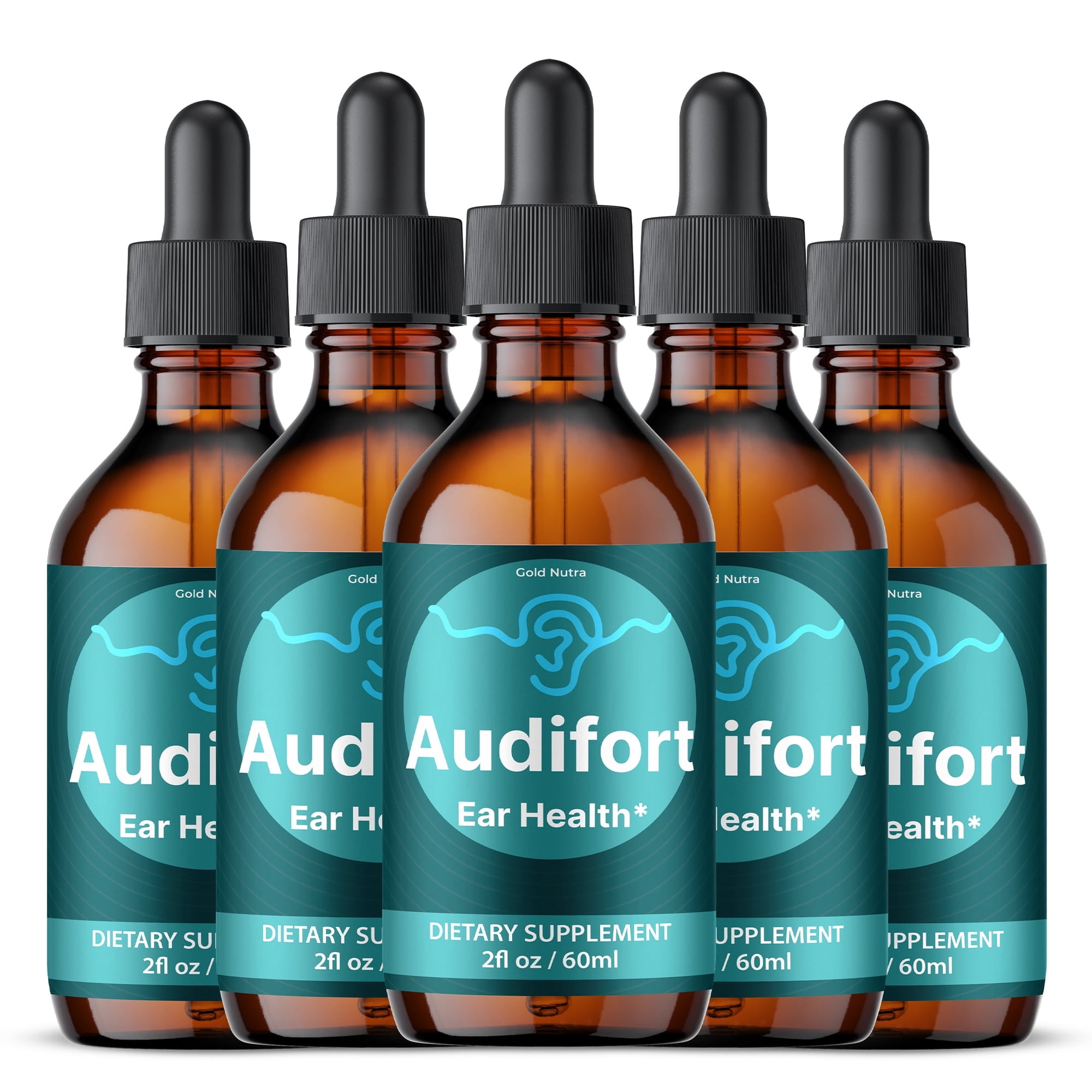 AudiFort Liquid Drops, Hearing and Ear Health, Audi Fort Drops, All Natural Formula Supplement For Men and Women 60 mL (5 Pack)