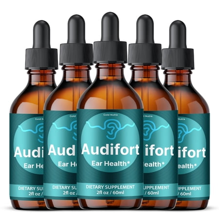 AudiFort Liquid Drops, Hearing and Ear Health, Audi Fort Drops, All Natural Formula Supplement For Men and Women 60 mL (5 Pack)