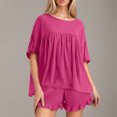 thumbnail image 2 of Pajama de Mujer Conjunto de Pantalones Cortos Casual Cuello Redondo Set de Ropa de Casa, Manga Corta Y Pantalones Cortos Trajes Sueltos para Relajarse, 2 of 9