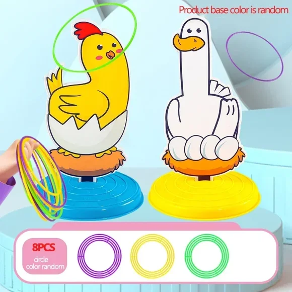 1 Set Kid Animals Ring Toss Game Toy (Base Color Random) Fun Parent-Child Interactive Game,Christmas Presents, Thanksgiving Gift Chick Duck