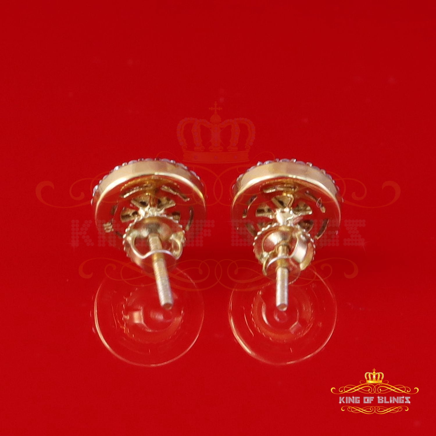 King of Bling's New 925 Silver Yellow 0.66ct VVS D Pink Moissanite Round Women's Stud Earrings