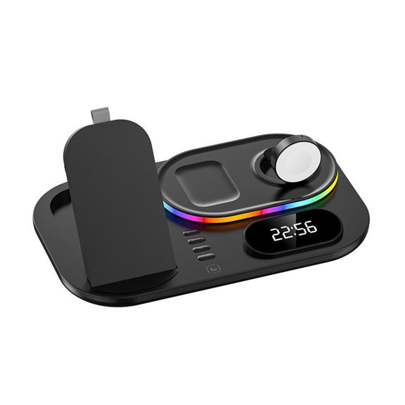 4 in 1 Wireless Charger,4 in 1 Wireless Charger Station Only for Apple iPhone/iWatch/Airpods,Digital Display Clock,RGB Multicolor Lights,30W Charging Station for iPhone 14,13,12,11 (Pro, Pro Max)/XS/X