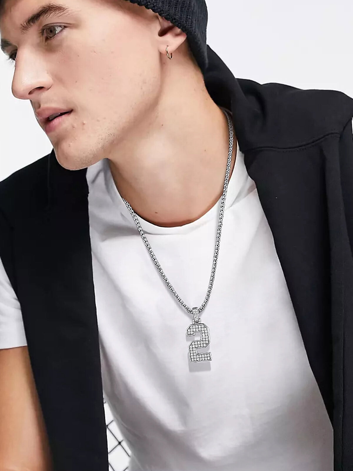 FindChic Cubic Zirconia Silver Colors Necklaces for Mens