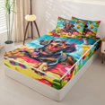 thumbnail image 2 of Homewish Vacation Dachshund Animal Zipper Twin Comforter Sets with Fitted Sheet and 2 Pillowcases,Summer Beach Zipper Bedding Set,Multicolor,Colorful Stars Reversible,4pcs, 2 of 8