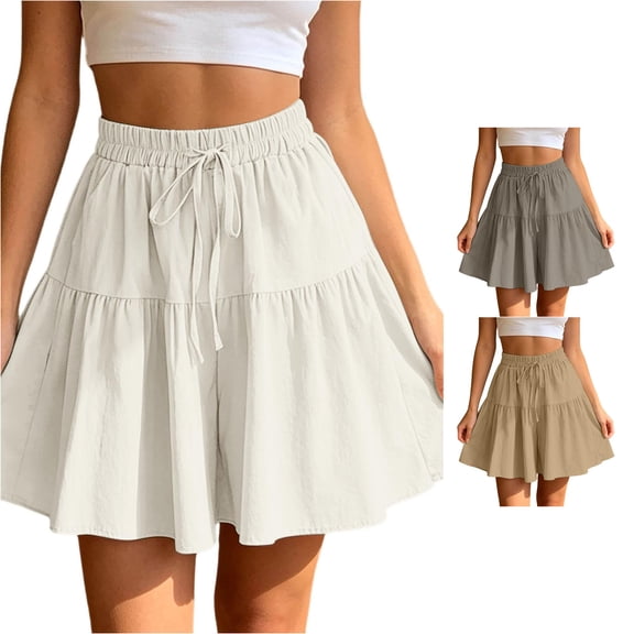 SONXAHE Womens Tiered Short Skirt Drawstring Waist A‑Line Skirt Casual Daily Wear Bottoms