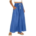 thumbnail image 2 of Dxzfnsa Skirts for Women Casual Flowy High Waist Drawstring Below Knee Midi Skirts Summer Womens Solid Color Elastic Waist Palazzo A-Line Long Skirts with Pockets, 2 of 5