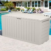 Seizeen Outdoor Storage Box, 75Gal Resin Deck Box for Cushions/Pool Accessories, Waterproof Patio Storage Bench for Indoor Garden Poolside, Max Weight Capacity 450lbs, Beige