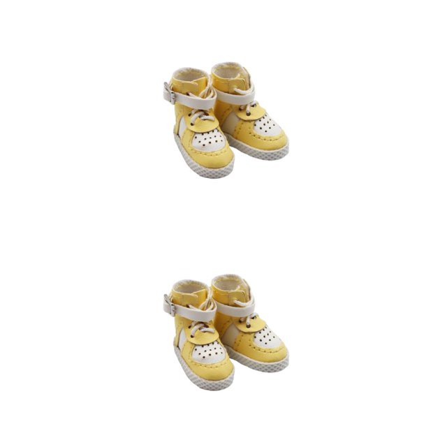 Ounissouiy Zapatos decorativos de muñeca, juguete deportivo de moda para niños, zapato alto de cuero PU, juguete, adorno de bota de estilo Amarillo 2piezas