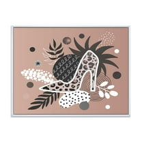 Designart 'Leopard High-Heeled Shoes On Tropical Leaves' Modern Framed Canvas Wall Art Print
