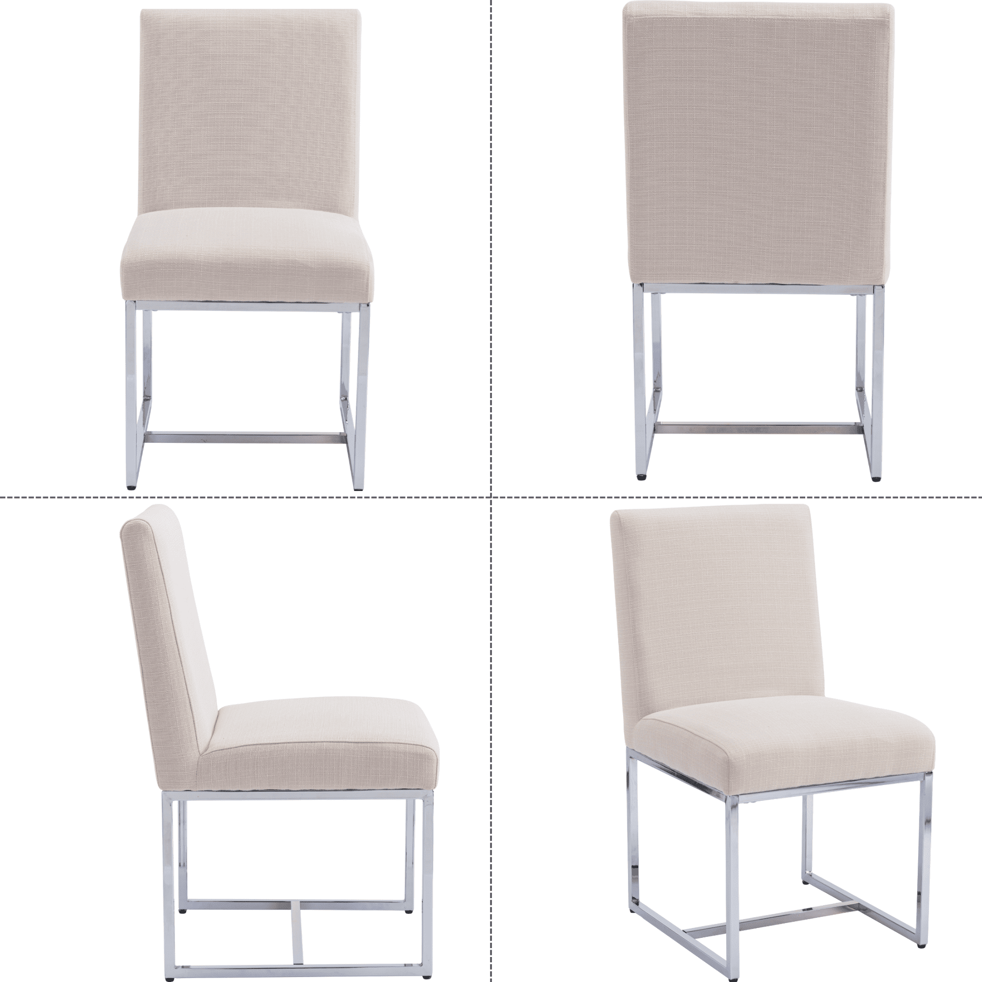 Dayalane Mid Century Modern Dining Chairs Set of 6, Beige Linen Upholstered Kitchen & Dining Room Chairs with Chrome Metal Frame, Armless Side Chairs for Living Room