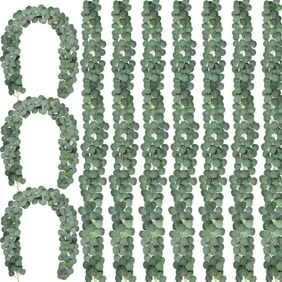 10pcs Artificial Eucalyptus Garland Greenery Faux Garland Bulk Silver Dollar Eucalyptus Silk Leaves Vines Plants for Wedding Arch Wall Garden Decoration