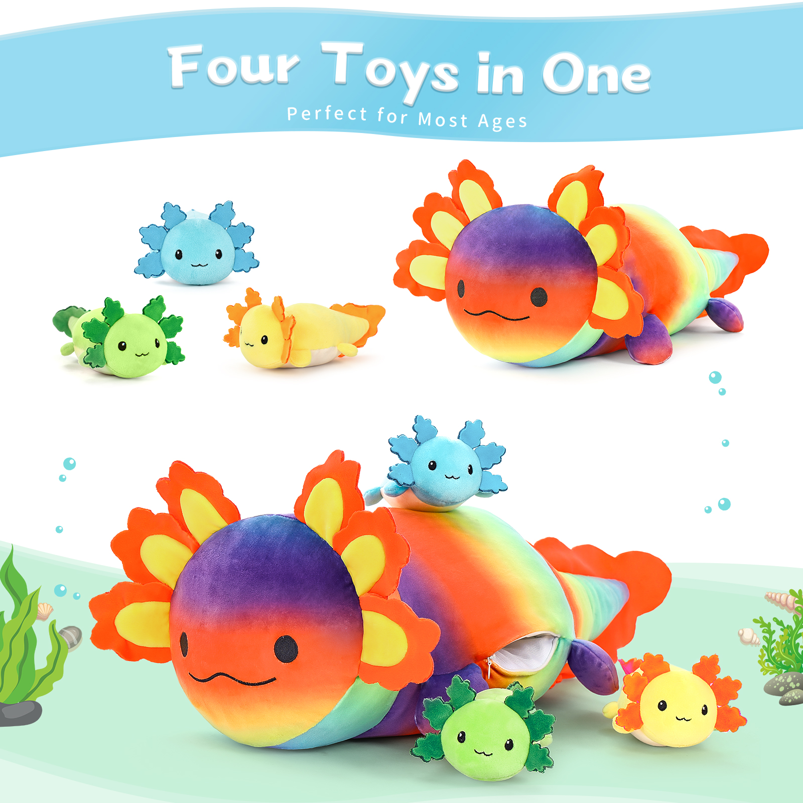 MaoGoLan 23.6" Giant Axolotl Stuffed Animals with 3 Babies Inside Large Axolotl Plush Toy