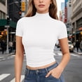 thumbnail image 4 of Womens Mock Neck Shirts 2026 Short Sleeve Tshirts Slim Fitted Dressy Casual Summer Basic Tees White 2XL, 4 of 5