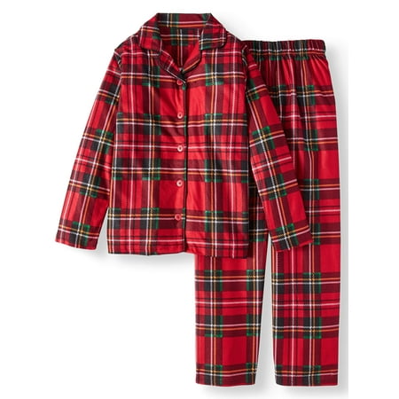 Dealer Button Set - Komar Kids Girls' Holiday Plaid 2-Piece Button Front Pajama Set