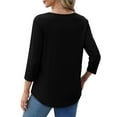 thumbnail image 5 of UVN Women Summer Blouses 3/4 Sleeves Loose Fit Shirts Ladies Pleated Crew Neck Tunic Tops, 5 of 10