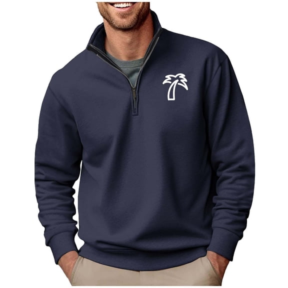 Men's 1/4 Zip Sweatshirts,Fleece Sweatshirt for Men Tree Printed Half Zip Outwears Lightweight Work Pullover Long Sleeve Tops Polos Collar Sweaters for Fall and Winter