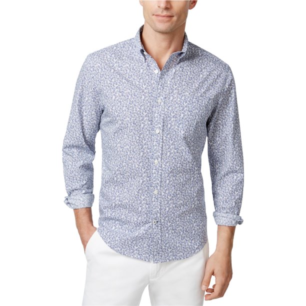 Tommy Hilfiger Ditsy Button Up Camisa para hombre, azul, pequeño