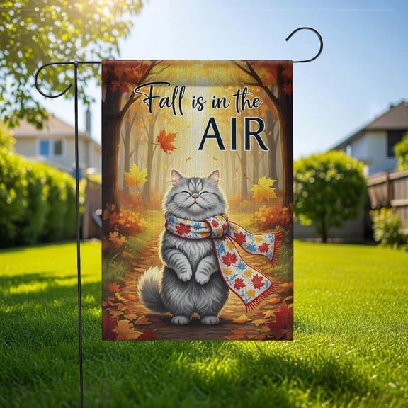 TiniDecor Cozy Cat Garden Flag – 12”x18” Fall Outdoor Decor, Autumn Leaves Yard Flag