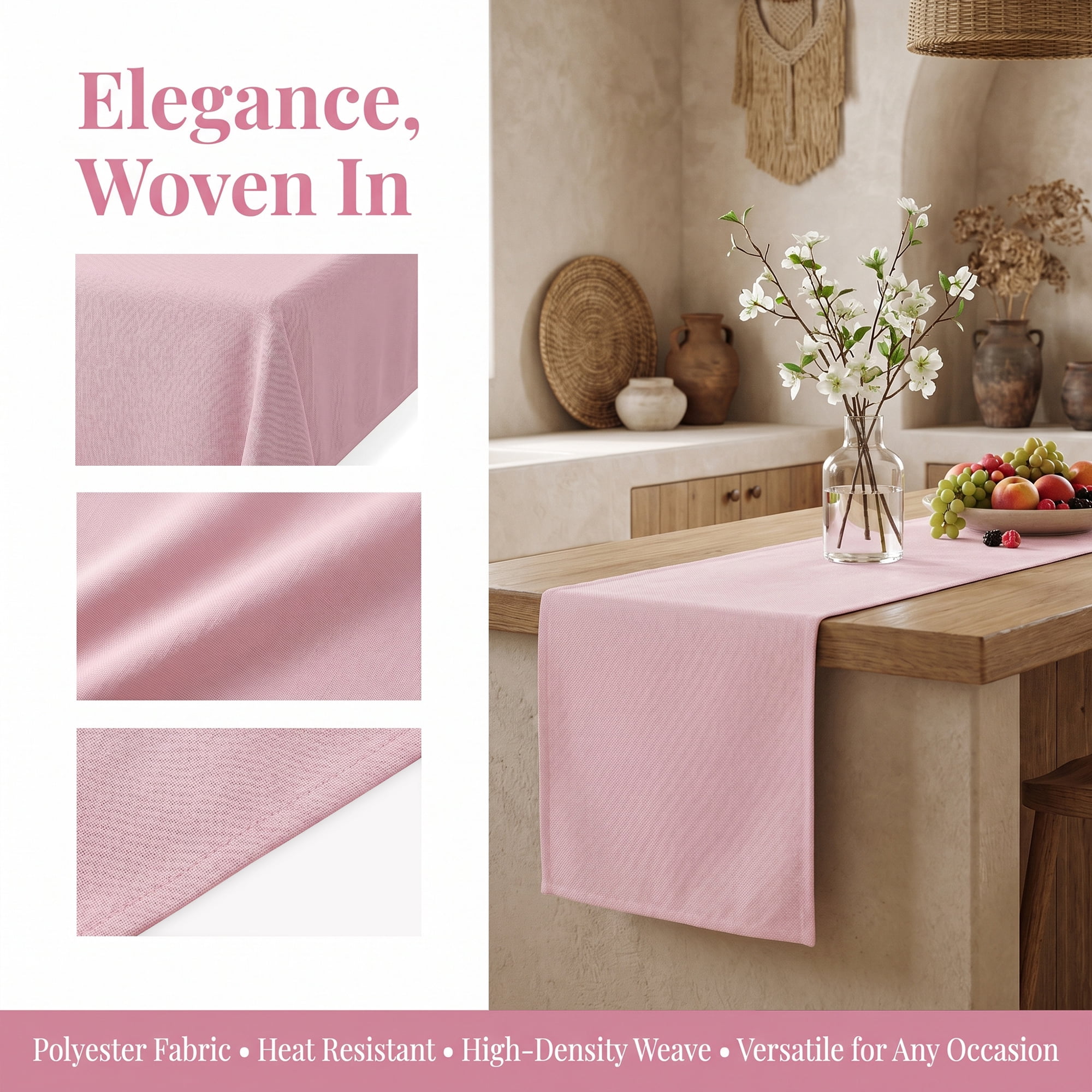 Unique Bargains Dining Table Decoration Washable Polyester Kitchen Runner Pink 13x60.2in