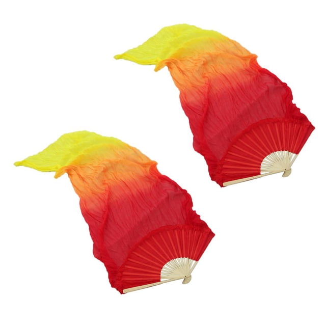 Long Bamboo Made Silk Fan for Dance/Outdoor Performance Supply - Yellow Yellow