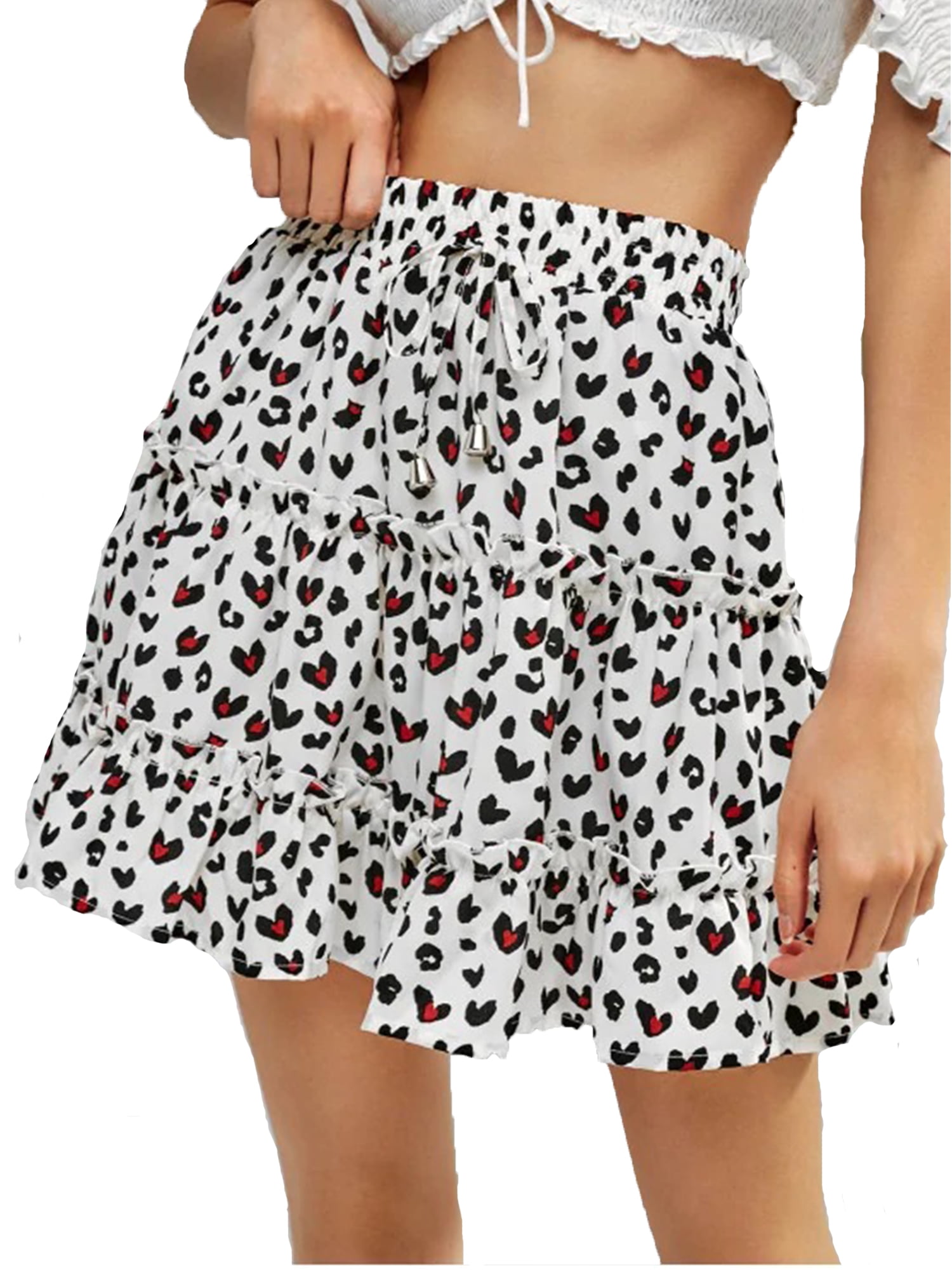 Ladies Summer Womens Leopard,Tartan Comic Print Short Mini Skirt Plus Size 8-22 