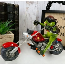 8.5"L Born To Ride Biker Frog Smoking Cigar On Red Chopper Motorcycle Statue