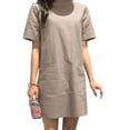 thumbnail image 4 of ZANZEA Women Short Sleeve Pocket Mini Dress Solid Color Vintage Straight Dresses, 4 of 8