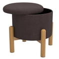 thumbnail image 3 of WHI Mid-Century Modern Fabric and Wood Round Storage Ottoman with Tray - Beige and Black, 3 of 8