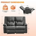 thumbnail image 3 of Loveseat Recliner Sofa with Massage and Heating, Manual Home Theater Seating with USB Charging, Cup Holders and Side Pockets, Leather Reclining Loveseat for Living Room, Grey, 3 of 9