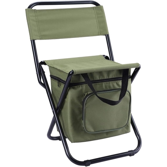 Lightweight Foldable Backpack Insulated Cooler Pocket Camping Chairs with Cooler Bag, Fishing Stool, Camping Stool,Green