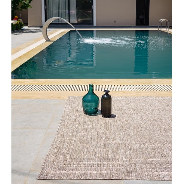 RUGGERRUGS Diana Textured Foldable Beige Indoor Outdoor Rug, 6x9