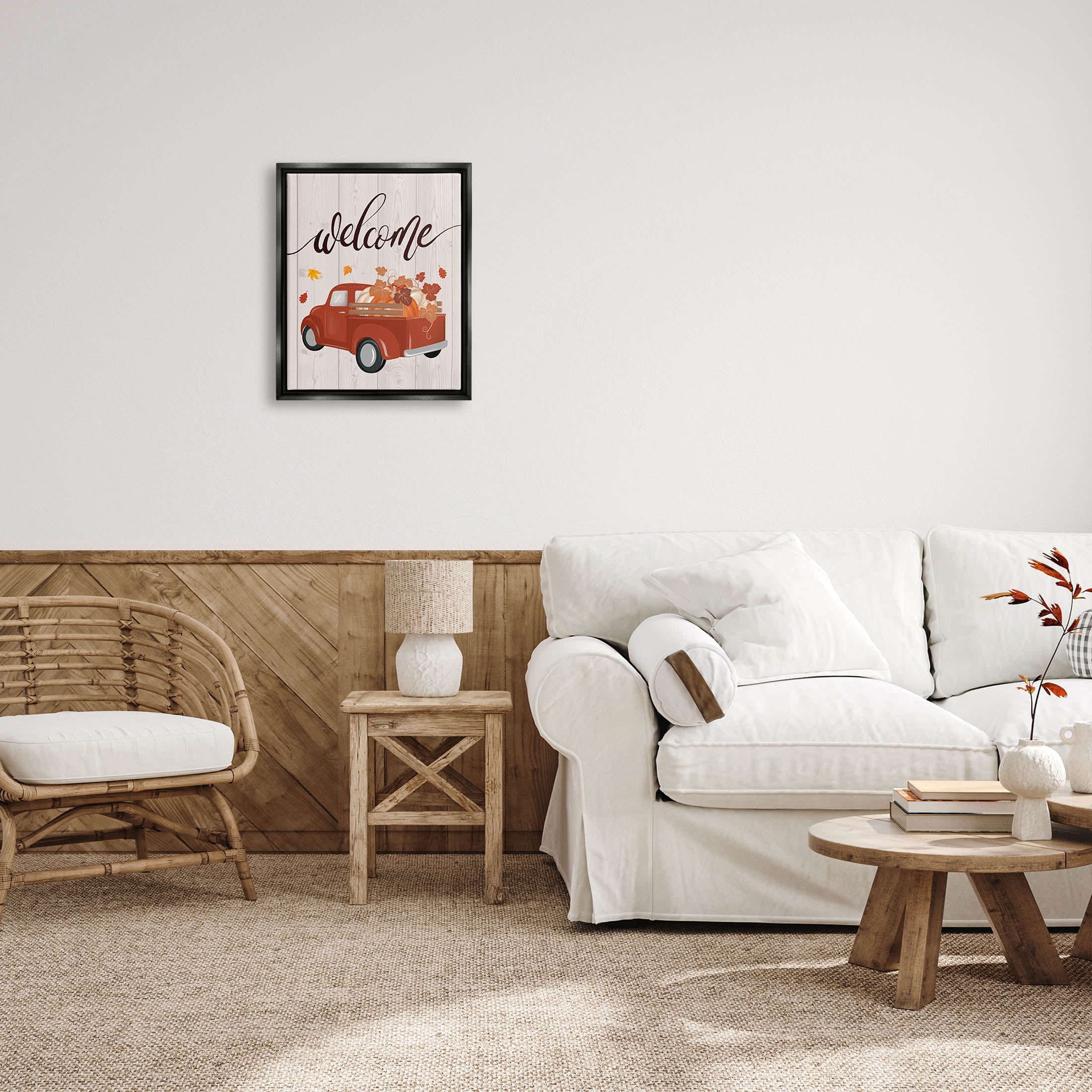 Country Pumpkin Harvest Welcome Holiday Graphic Art Jet Black Framed Art Print Wall Art