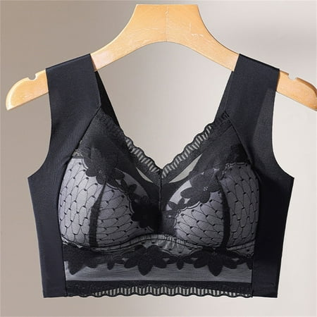 Pavied Push Up Bra Wireless Bras Seamless Bras Underwear Women s Wide Straps Without Ring Gathered To Collect Side Breasts Large Size Tank Top Non Marking Bra Backless Bra Plus Size Bra Black 3XL