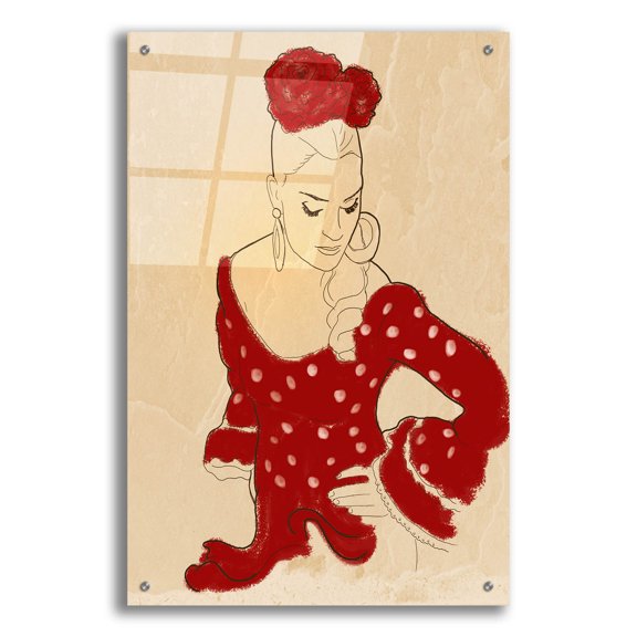 Epic Art 'Spanish Flamenco Woman Dancer In A Dotty Dress' by Sabrina Balbuena, Acrylic Glass Wall Art, 24"x36"