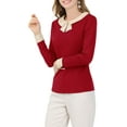thumbnail image 3 of INSPIRE CHIC Women's Elegant Collar Long Sleeves Work Office Blouse Tops XS Red, 3 of 7