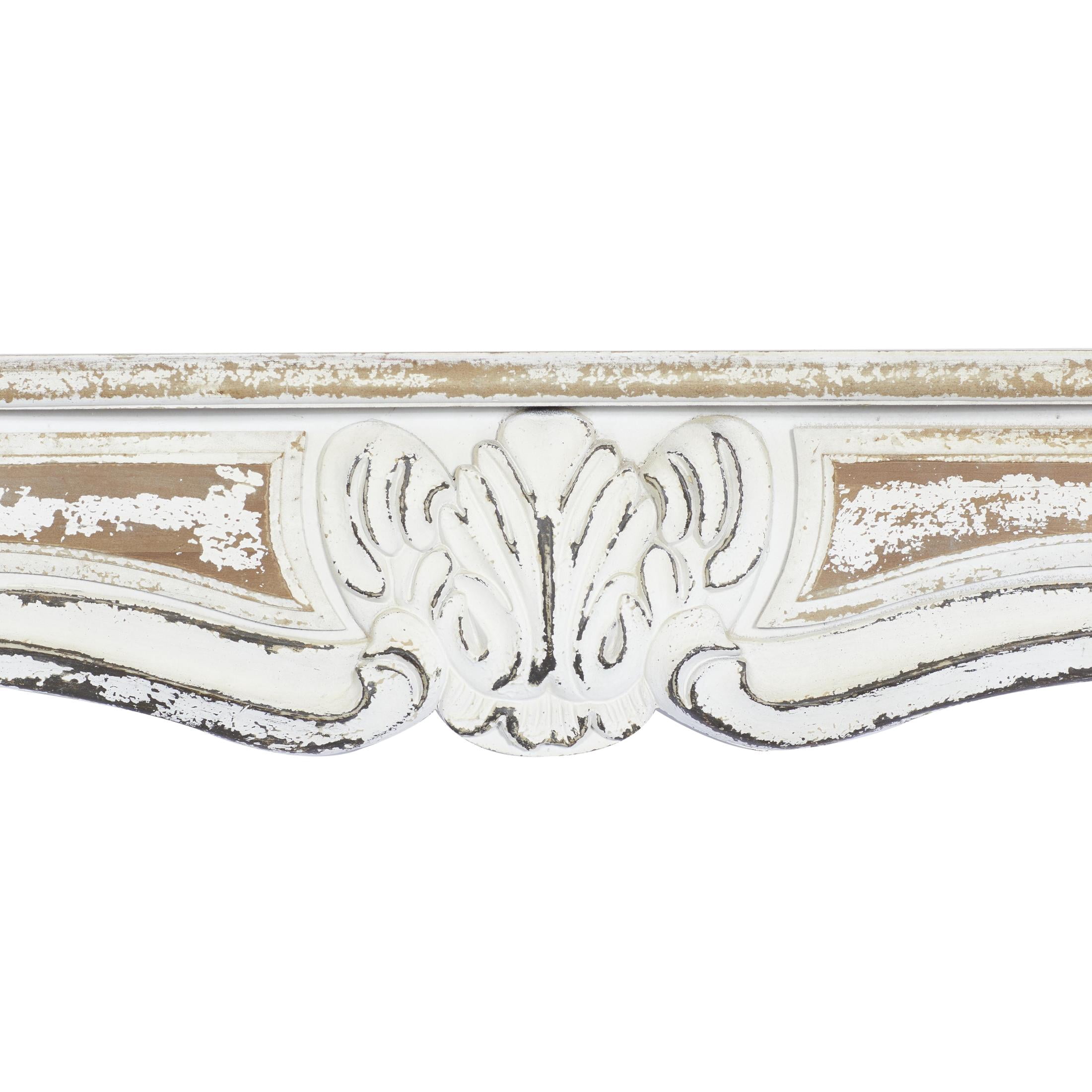 DecMode 36" x 6" Distressed 1-Tier White Scroll Wall Shelf