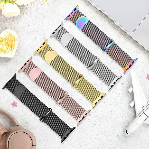 Metal Stainless Steel Band Compatible with Apple Watch Bands 38mm 40mm 41mm 42mm 44mm 45mm Rose Gold Loop Adjustable Strap Magnetic Wristband for iWatch Series 7 6 5 4 3 2 SE for