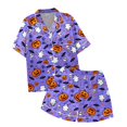 thumbnail image 7 of MVRLSH Womens Pajama Sets for Women 2 Piece Halloween Pumpkin Print Button Short Sleeve Shirt And Short Plus Size Cute wear Soft Sleepwear Lounge Set Purple - L, 7 of 7