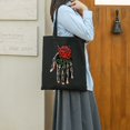 thumbnail image 5 of GOSMITH 2 Pcs Canvas Tote Bags Cute Aesthetic Tote Bags with Zipper Skeleton Hand Red Rose Flower Black, 5 of 8