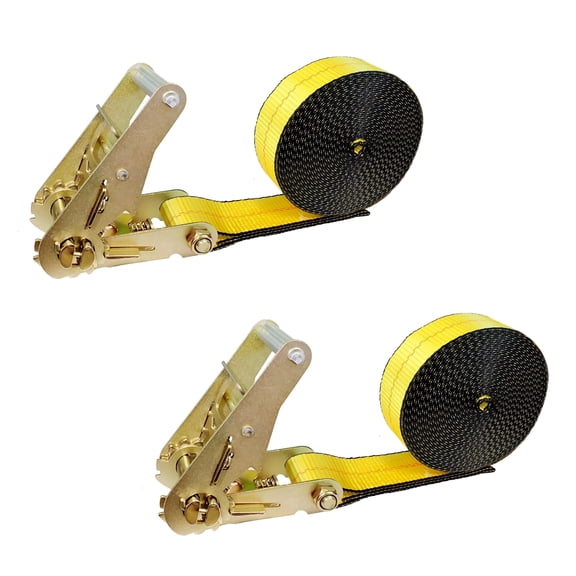Mega Cargo Control 2" x 20' Utility Heavy Duty Motorcycle Endless Ratchet Tie Down Strap, Yellow , 2 pack