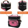 thumbnail image 4 of OPUX Insulated Dual Compartment Lunch Box for Women | Leakproof Double Deck Lunch Bag Work Office | Soft Cooler Tote Shoulder Strap Adult | Reusable Thermal Lunch Pail Kit 12 Can, Pink, 4 of 7
