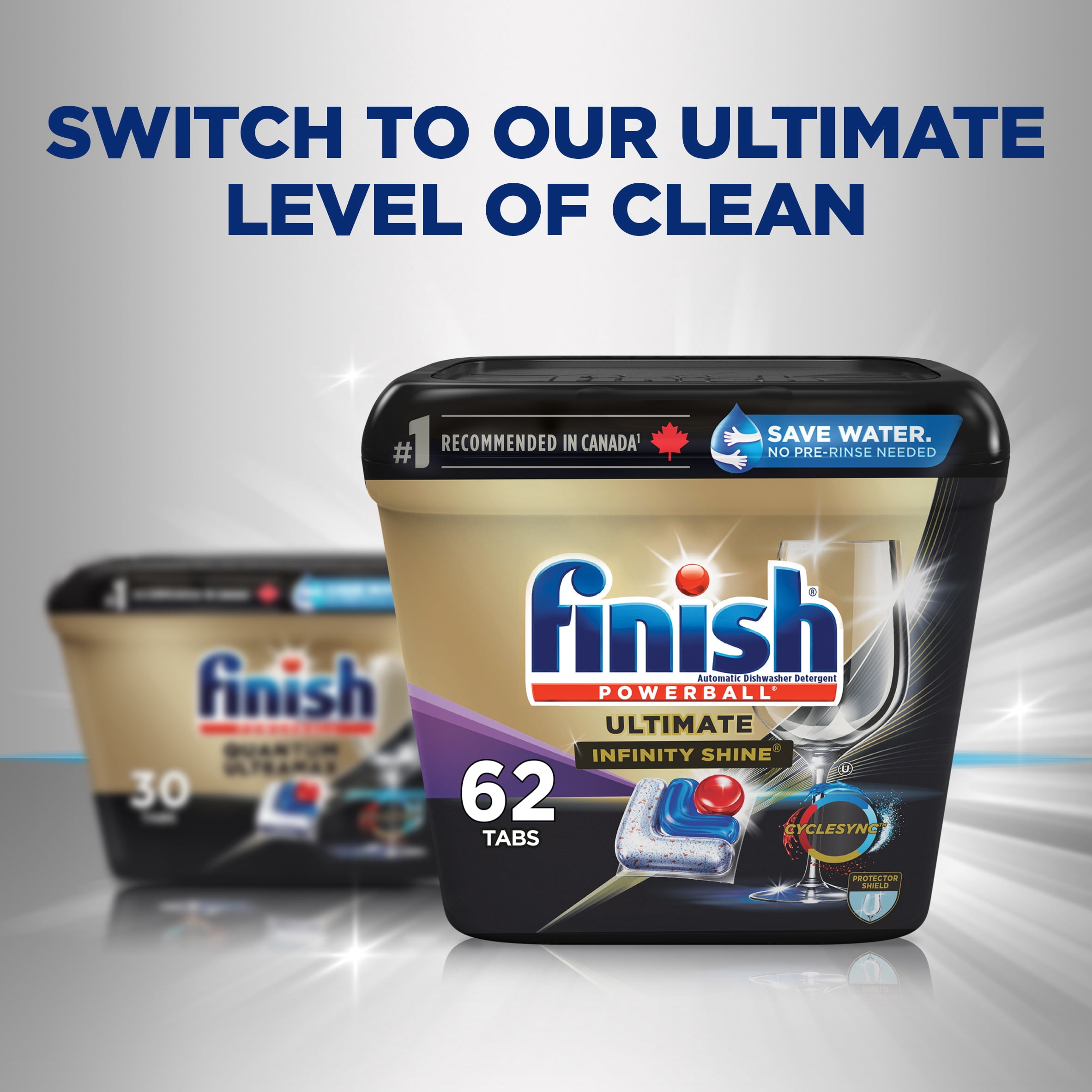 Finish® Quantum UltraMAX® Dishwasher Detergent Tabs for Diamond Shine, Removes burnt-on stains & 24hr Dried on stains, No pre rinse needed, 30 Tabs